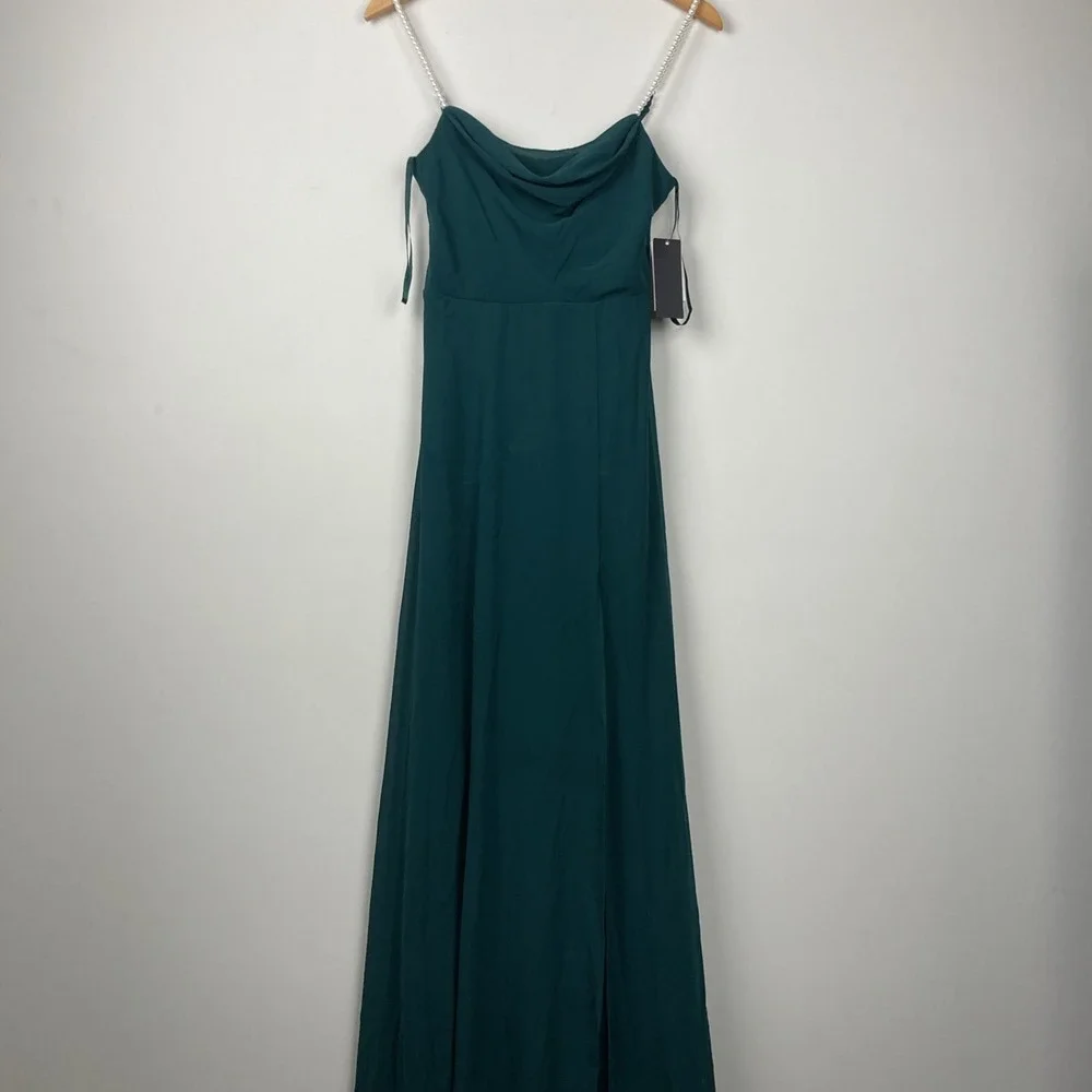 City Studios Juniors Drape Neck Faux Peal Strap Gown Junior Size 3/4 Deep Forest